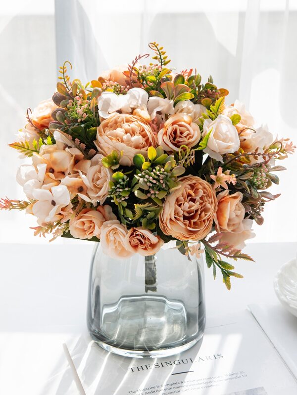 1 Bundle/3 Bundles Artificial Peony & Mixed Flowers, Suitable For Wedding Bouquets, Classroom/Home/Party/Birthday Decoration, Valentine Day, Gift Gifts Graduation