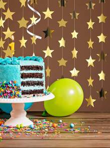 2入組金色五角星帶蝴蝶結，彩旗，拉旗，派對裝飾 - 金色 - 查看 3