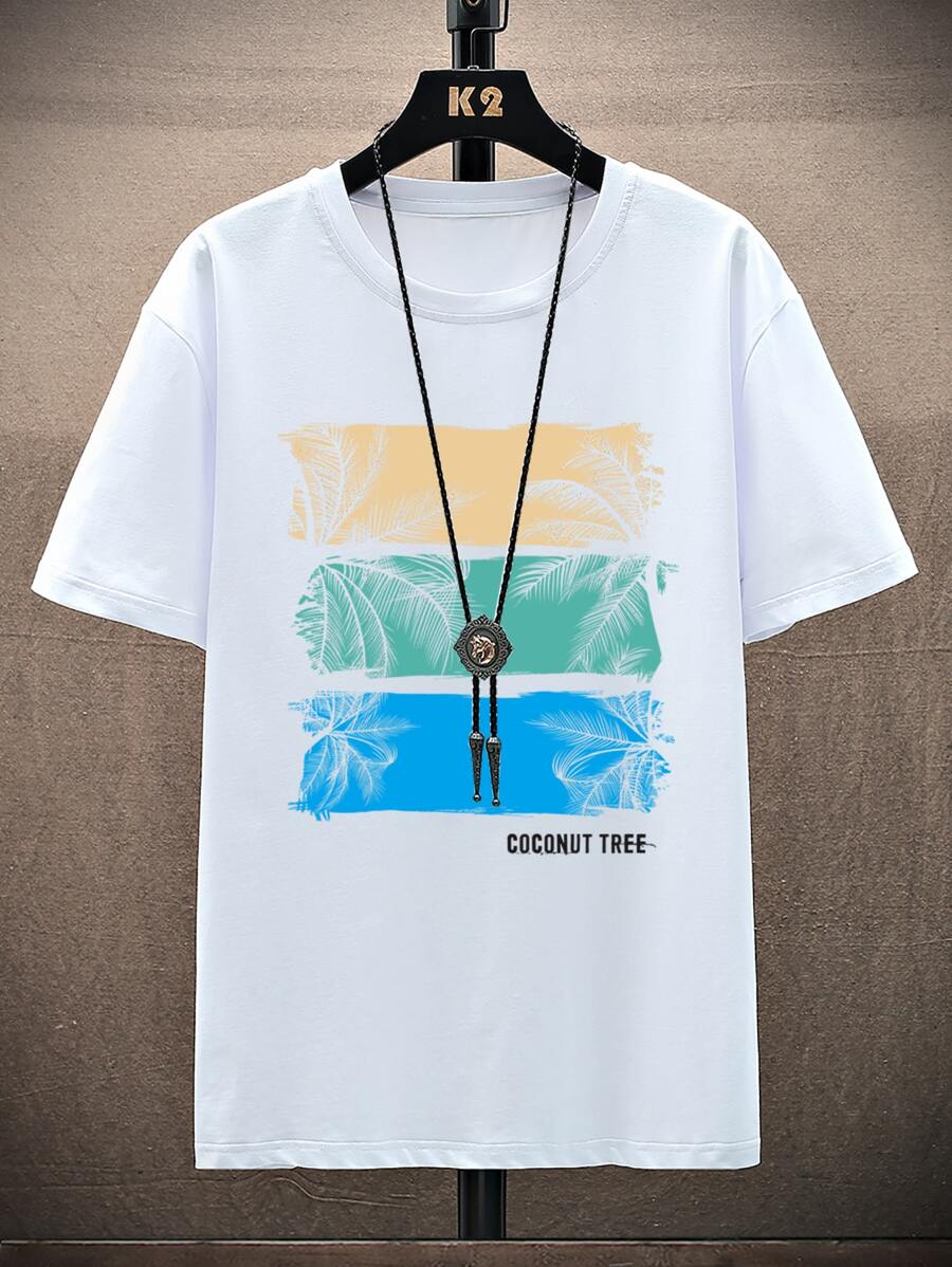 Manfinity RSRT 男士字母和棕櫚樹印花T恤 - 白色 - 查看 1