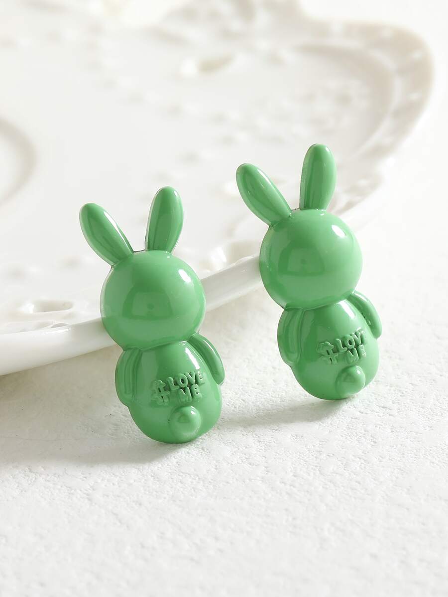 Thư chi tiết Hoa tai đinh tán thiết kế thỏ - màu xanh lá - Xem 1