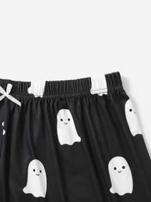 Plus Halloween Print Lettuce Trim Sleep Shorts - Black - View 4