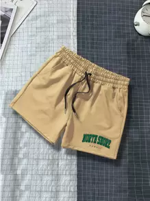 Aesthetic Post 男士字母圖案腰部抽繩短褲 - 卡其色 - 查看 1