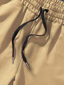 Aesthetic Post 男士字母圖案腰部抽繩短褲 - 卡其色 - 查看 3