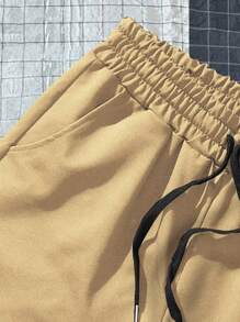 Aesthetic Post 男士字母圖案腰部抽繩短褲 - 卡其色 - 查看 5