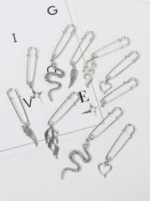 10件套火焰蛇形发饰发圈，街头女巫风，Y2K情人节发夹，学生用品套装，发饰，头部饰品，女士发饰 - 銀色 - 查看 2