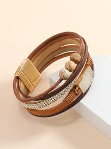 Vòng đeo tay xếp lớp trang trí rhinestone - Màu Khaki - Xem 1