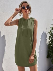 SHEIN Unity 抽繩無袖連帽連衣裙 - 橄欖綠 - 查看 4