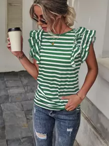 SHEIN LUNE Camiseta de rayas de manga mariposa - Multicolor - Ver 1