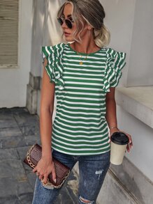 SHEIN LUNE Camiseta de rayas de manga mariposa - Multicolor - Ver 4