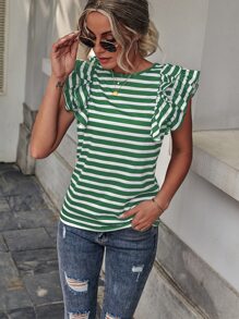 SHEIN LUNE Camiseta de rayas de manga mariposa - Multicolor - Ver 5
