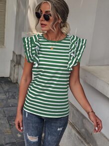 SHEIN LUNE Camiseta de rayas de manga mariposa - Multicolor - Ver 6