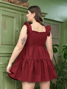 Dreamara Vestido bohemio de verano con volantes en los brazos y bajo con vuelo de talla grande - Burdeos - Ver 2