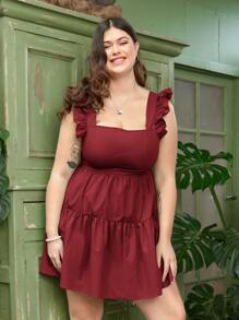 Dreamara Vestido bohemio de verano con volantes en los brazos y bajo con vuelo de talla grande - Burdeos - Ver 3