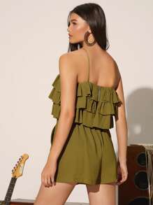 SHEIN VCAY Shorts con top de tirantes bajo a capas - Verde militar - Ver 2