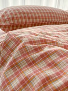 Set colcha sin relleno con patrón de cuadros - Rosa - Ver 2