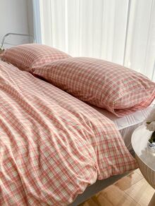 Set colcha sin relleno con patrón de cuadros - Rosa - Ver 3