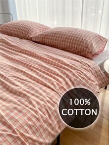 Set colcha sin relleno con patrón de cuadros - Rosa - Ver 4