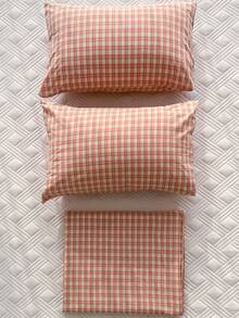 Set colcha sin relleno con patrón de cuadros - Rosa - Ver 5