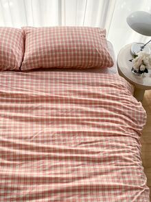 Set colcha sin relleno con patrón de cuadros - Rosa - Ver 6