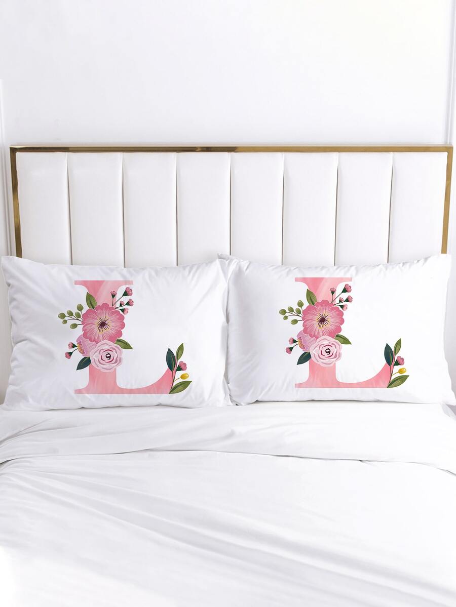 1雙字母圖案枕套不附帶枕芯 - 彩色 - 查看 1