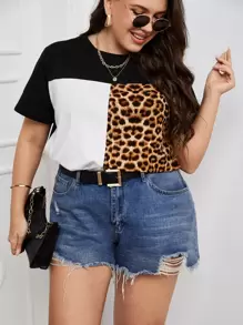 Plus Leopard Color Block Tee - Multicolor - View 1