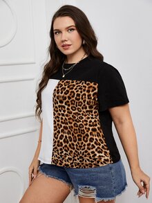 Plus Leopard Color Block Tee - Multicolor - View 3