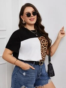 Plus Leopard Color Block Tee - Multicolor - View 5