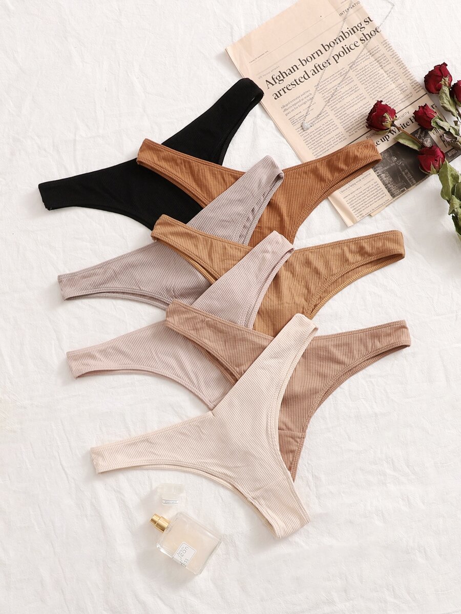 7 piezas Set bragas tejido de canalé - Multicolor - Ver 1