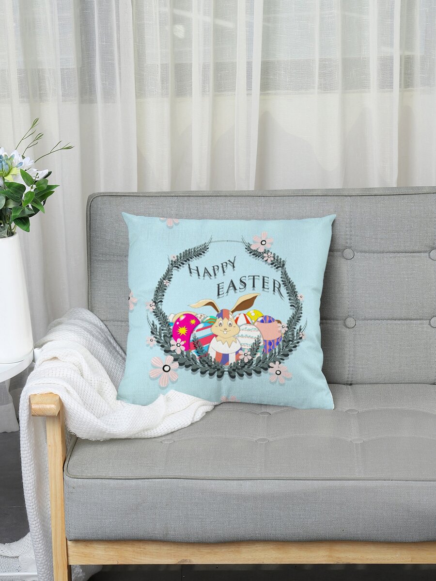 Funda de cojín sin relleno Pascua de Resurrección conejo & con estampado de huevo - Multicolor - Ver 1