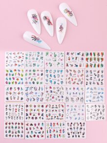 24pcs/Set Floral, Leaf, Butterfly Shaped Spring/Summer Stickers (Non-Adhesive) Nail Stickers DIY - Multicolor - View 2