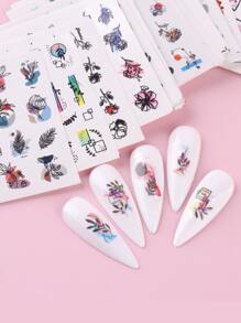 24pcs/Set Floral, Leaf, Butterfly Shaped Spring/Summer Stickers (Non-Adhesive) Nail Stickers DIY - Multicolor - View 4
