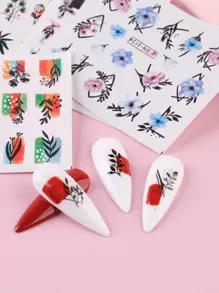 24pcs/Set Floral, Leaf, Butterfly Shaped Spring/Summer Stickers (Non-Adhesive) Nail Stickers DIY - Multicolor - View 5