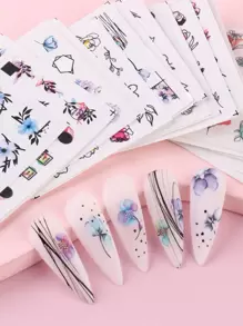 24pcs/Set Floral, Leaf, Butterfly Shaped Spring/Summer Stickers (Non-Adhesive) Nail Stickers DIY - Multicolor - View 6
