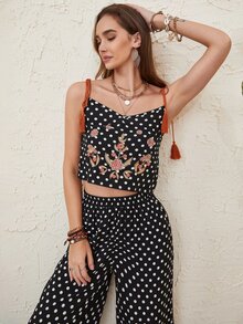 Rusttydustty Bộ đồ hai mảnh nữ Nghề thêu Hoa Chấm bi Boho - Nhiều màu - Xem 6