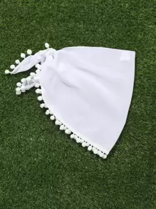 Tween Girl Knot Side Pom Pom Trim Asymmetrical Hem Cover Up Skirt Summer Holiday