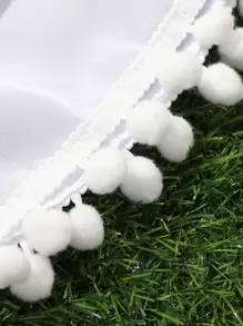 Tween Girl Knot Side Pom Pom Trim Asymmetrical Hem Cover Up Skirt Summer Holiday