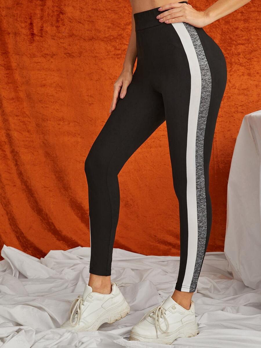 SHEIN Essnce Contrast Side Seam Leggings - Black - View 1