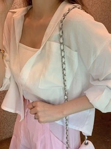 DAZY Pocket Patched Drop Shoulder Shirt - White - View 2