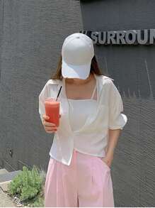 DAZY Pocket Patched Drop Shoulder Shirt - White - View 3