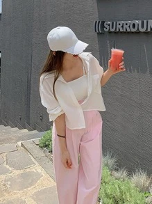 DAZY Pocket Patched Drop Shoulder Shirt - White - View 4