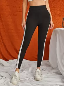 SHEIN Essnce Contrast Side Seam Leggings - Black - View 5