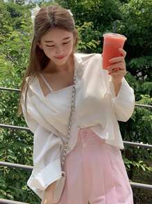 DAZY Pocket Patched Drop Shoulder Shirt - White - View 5