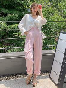 DAZY Pocket Patched Drop Shoulder Shirt - White - View 6