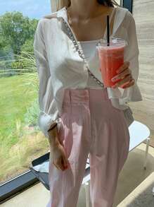 DAZY Pocket Patched Drop Shoulder Shirt - White - View 7