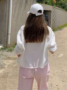 DAZY Pocket Patched Drop Shoulder Shirt - White - View 8