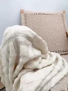 Tassel Decor Knitted Blanket, Nordic Beige Sofa Blanket, For Household - Beige - View 3