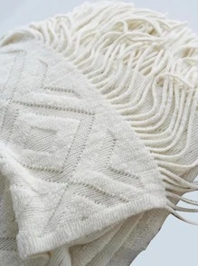Tassel Decor Knitted Blanket, Nordic Beige Sofa Blanket, For Household - Beige - View 5