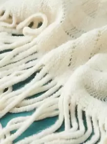 Tassel Decor Knitted Blanket, Nordic Beige Sofa Blanket, For Household - Beige - View 7