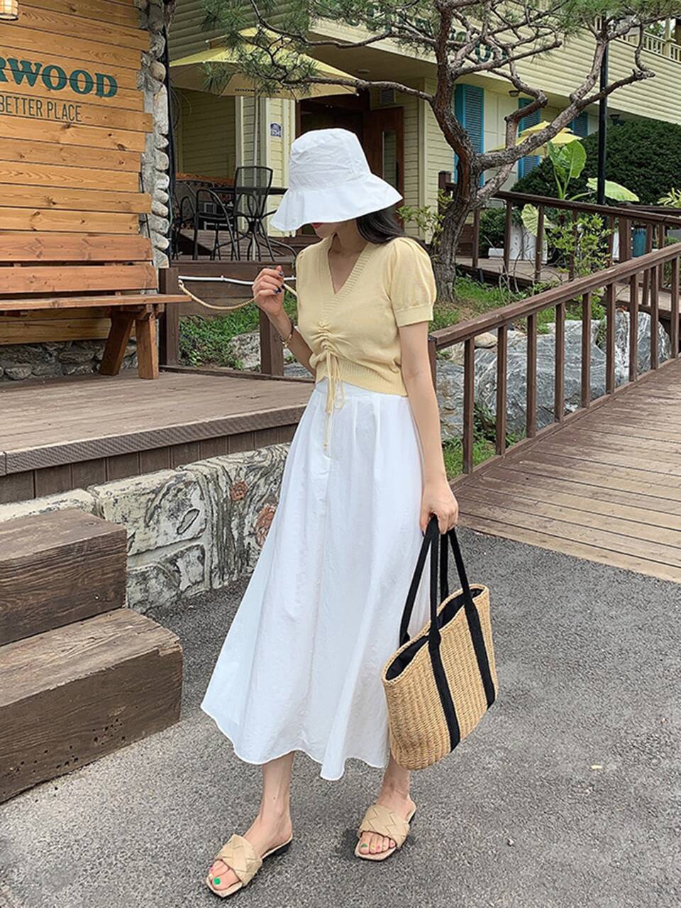 Puff Sleeve Drawstring Knit Top