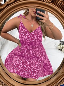 Sunnyshic Váy hai dây thắt lưng họa tiết hoa Boho cỡ lớn, dành cho mùa hè - Màu Hồng Tươi - Xem 4